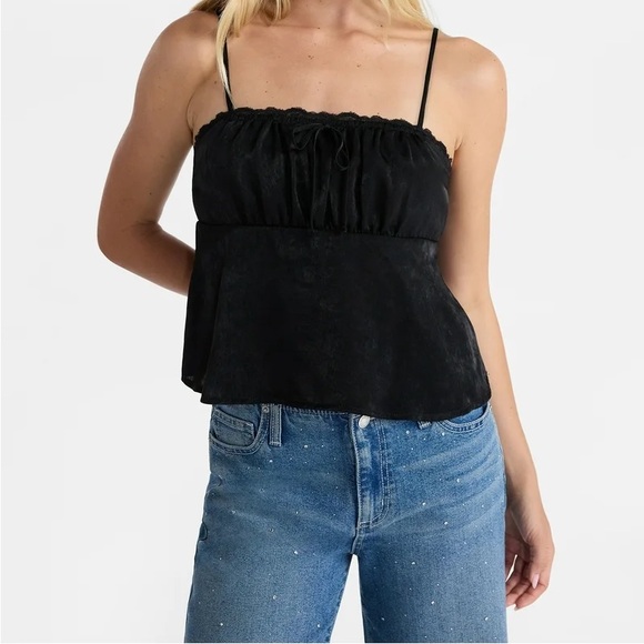 No Boundaries Black Satin Cami with Lace Trim and Tie - Picture 3 of 6